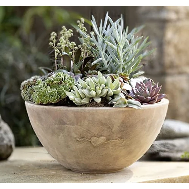 Pflanzschale "Herz" aus Terracotta mit Antik Finish, Ø 32 cm, Blumenschale, Pflanzgefäß, Gartendeko für Draußen – Bild 1