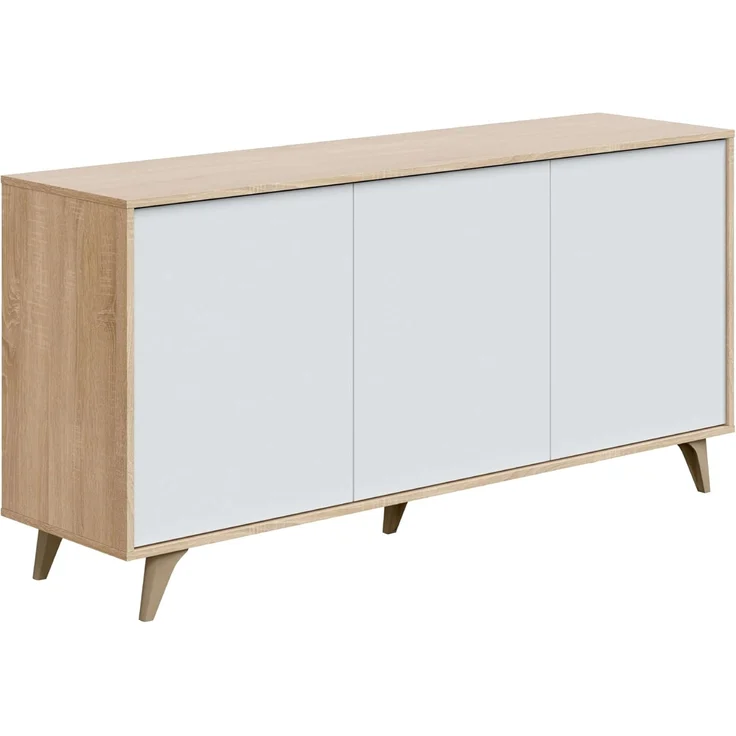 Habitdesign, modernes Sideboard mit 3 Türen – Buffet für Wohnzimmer oder Esszimmer, Beistellschrank mit viel Stauraum in Artik weiß & Eiche, Maße: 154 x 75 x 40 cm (B x H x T), Modell Kikua Plus – Bild 1