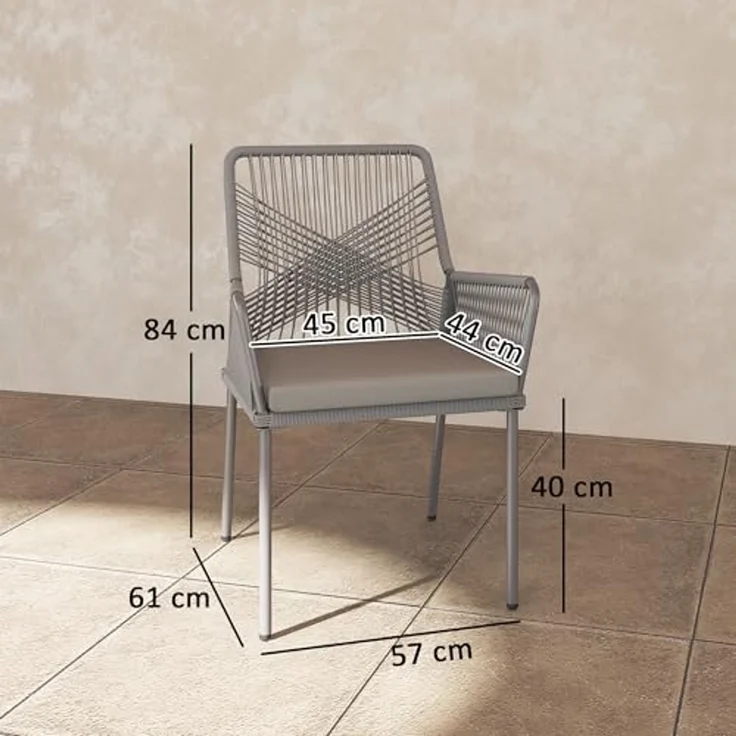 Outsunny Rattanstuhl 2er Set, mit Armlehne, Rückenlehne, abnehmbar Sitzkissen (Gartenstuhl aus Rattan, 2 St), Rattanstuhl für Garten, Balkon, Terrasse, Dunkelgrau – Bild 3