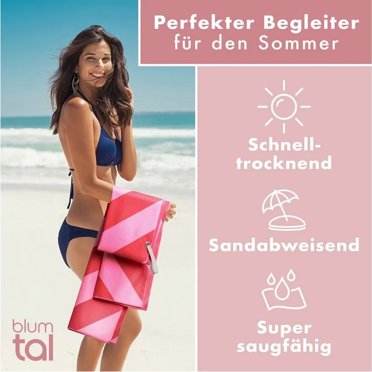 Blumtal Reisehandtuch Strandhandtuch 90x180 cm aus Mikrofaser - kompakt & schnelltrocknend, sandfrei mit Band - Mikrofaser Handtuch groß mit Wellen-Muster – Bild 4