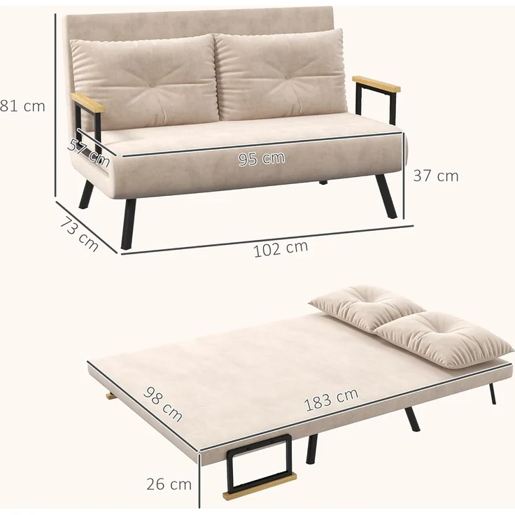 HOMCOM Schlafsofa Relaxsessel mit Bettfunktion, Klappsofa mit Samtoptik, Polstersofa 1 Teile, mit Verstellbarer Rückenlehne, Beige, 102 x 73 x 81 cm – Bild 3