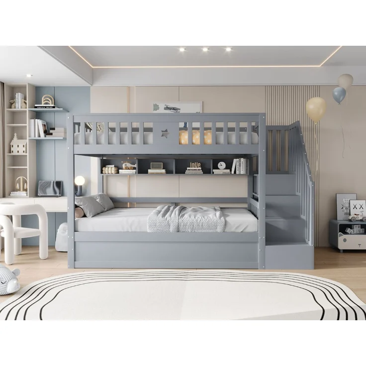 ZUBALIYA Bettgestell für Matratzen 253 x 95 x 151 cm, Bettgestell aus Holz, als Schlafplatz für Schlafzimmer und Gästezimmer, Grau – Bild 14