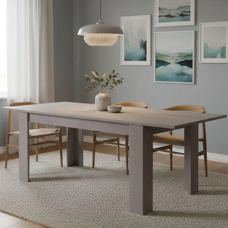 Dmora Ausziehbarer Esstisch, Ausziehbare Konsole, Moderner Tisch mit Auszügen, 160 / 220x88h80 cm, Zementfarbe – Bild 1