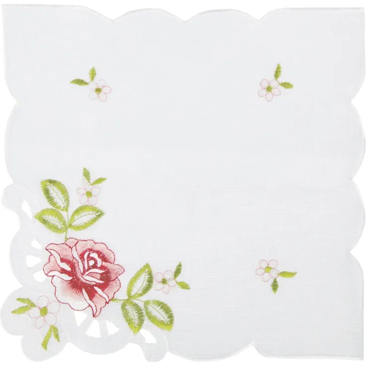 ARSVITA Tischdecke mit Stickerei, mit Blumen oder Schmetterlingen bestickte 30x30cm Decke für den Tisch, in vielen verschiedenen Designs verfügbar Weinrot - Grün Eckig