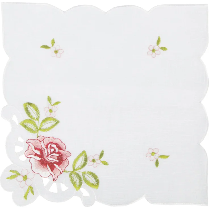 ARSVITA Tischdecke mit Stickerei, mit Blumen oder Schmetterlingen bestickte 30x30cm Decke für den Tisch, in vielen verschiedenen Designs verfügbar Weinrot - Grün Eckig – Bild 1