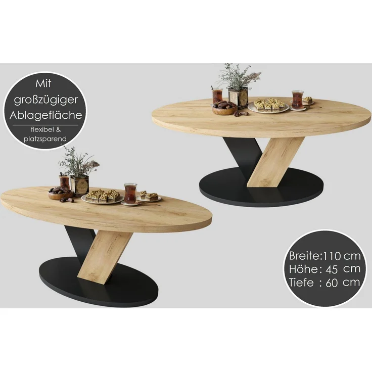 designimpex Couchtisch Design Couchtisch Lova oval Wohnzimmertisch ovaler Tisch Sofatisch, Funktionstisch, Wohnzimmertisch, Tisch, Esstisch, Sofatisch, Rollen – Bild 3