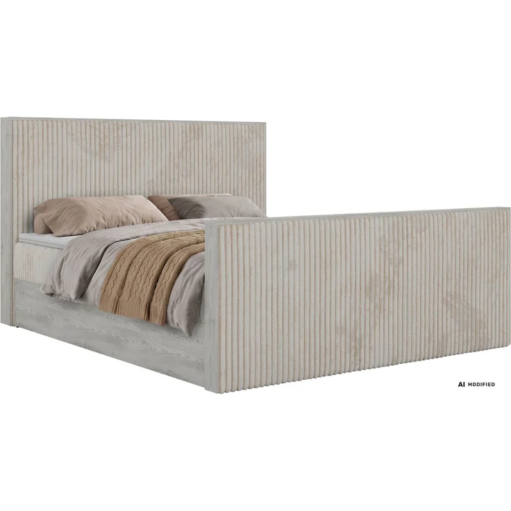 Boxspringbett NORDIC DUO 160 x 200 cm mit Matratze H3, hohe Kopfteil Doppelbett inkl. Topper Visco Holzoptik zwei Bettkästen - Beige Cord – Bild 7