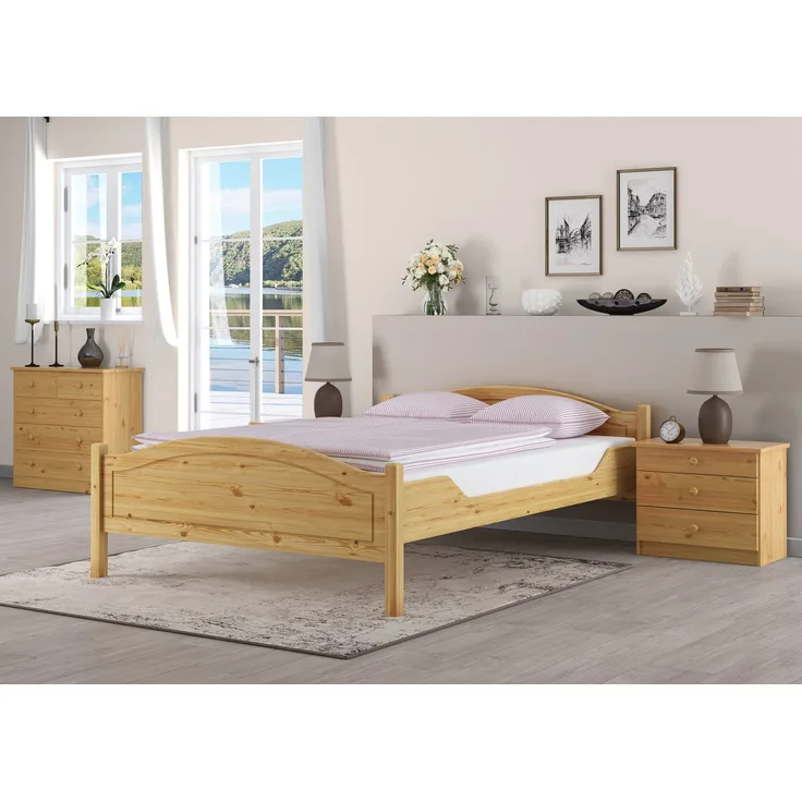 Doppelbett 140x200 Kieferbett Massivholz Ehebett Französisches Bett V-60.30-14Rollrost inkl.