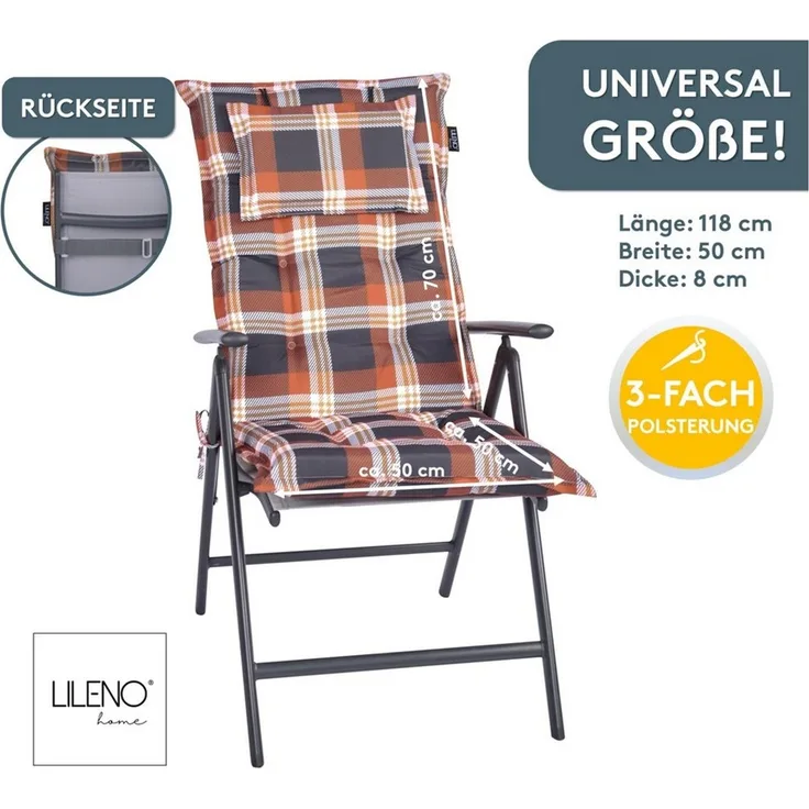 LILENO HOME Hochlehnerauflage Gartenstuhl Auflage, bequeme Sitzauflage für Gartenmöbel, Stuhlkissen, (1 St, 1er Set), Polsterauflage Karo Rot, Sitzpolster für Klappstühle