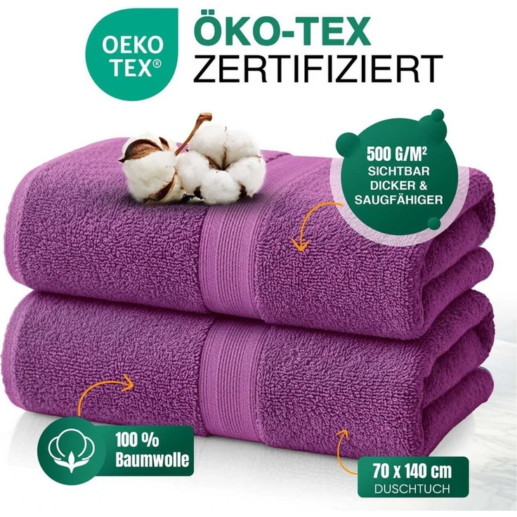 leevitex® Duschtücher 2er-Set, 70x140 cm, 100% Baumwolle, saugstark und fusselfrei, Frottee (Set, 2-St), OEKO-TEX® STANDARD 100 zertifiziert, gestreifte Bordüre – Bild 4