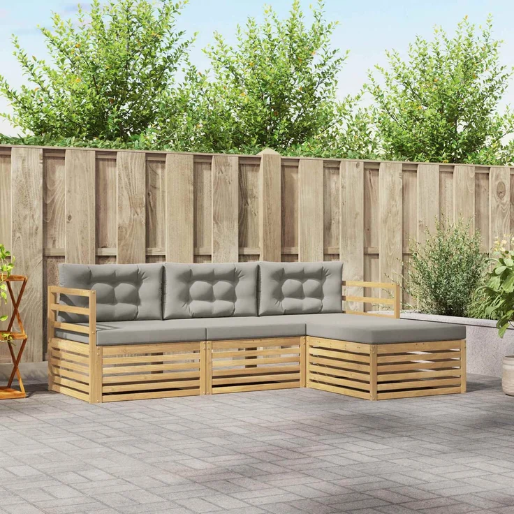 vidaXL Outdoor-Sofagarnitur 4 stk. 4-Sitzer Weiß und Hellgrau 3390266 – Bild 1