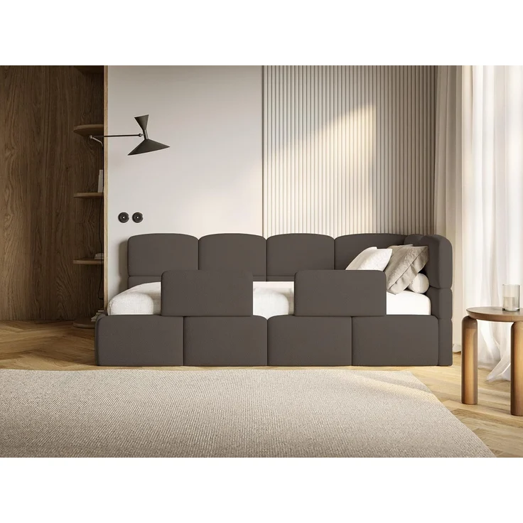 Selsey 'Cloudy' Kinderbett 120 cm, Bettkasten, 2x Rausfallschutz, Chenille, rechts, Braun – Bild 2