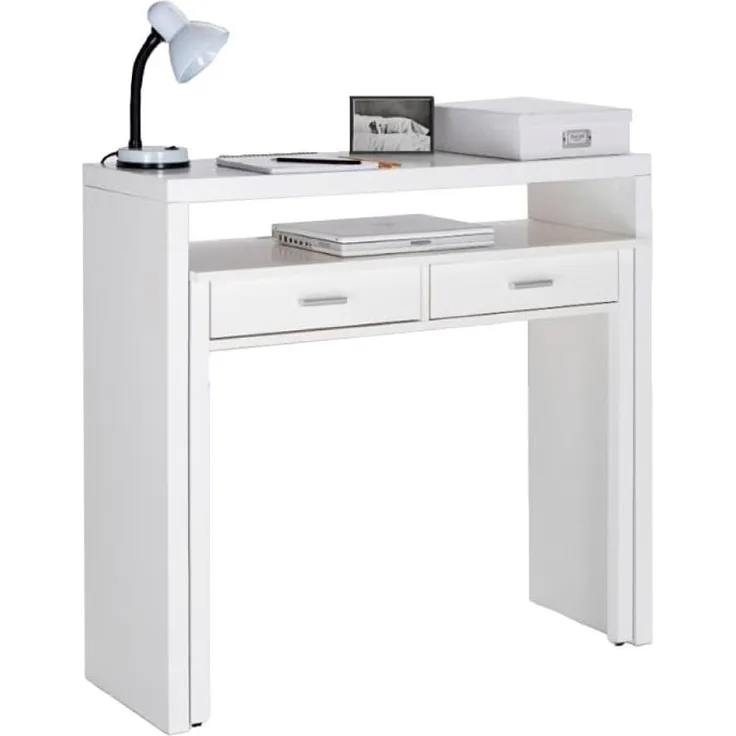 Skraut Home | Ausziehbarer Schreibtisch | Maße geschlossen: 87 x 99 x 36 cm | Lernkonsole | Widerstandsfähiges Holz | Weiß | Ideal für Ihr Zimmer