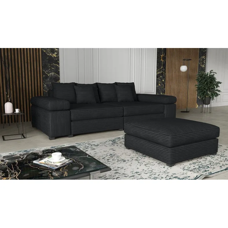 Big Sofa Megasofa Riesensofa AREZZO inkl. Hocker Stoff Tilia Schwarz