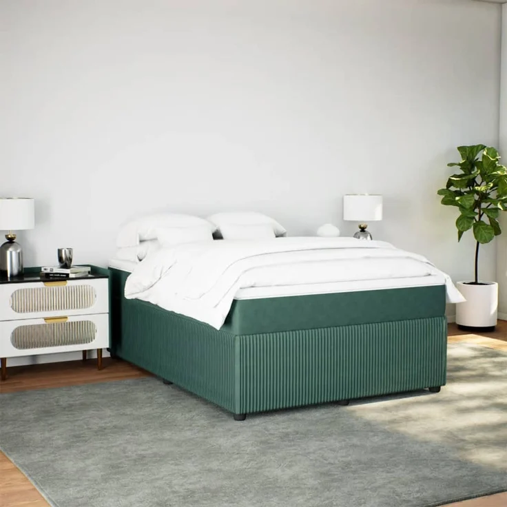 vidaXL Boxspringbett mit Matratze Dunkelgrün 140x200 cm Samt 3285647 – Bild 3