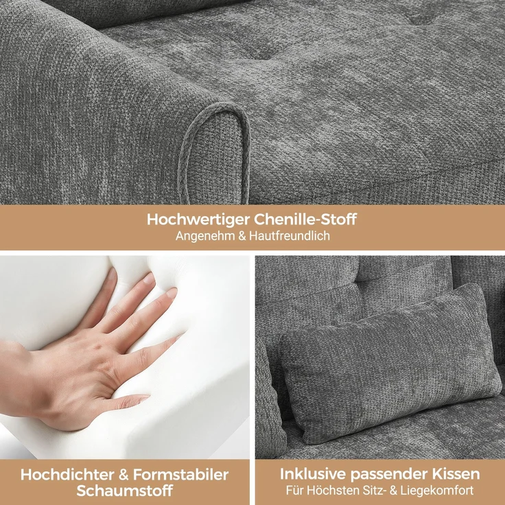 3-Sitzer Schlafsofa, B 176 x T 148 x H 83 cm, Chenille, mit ausziehbarer Liegefläche – Bild 7