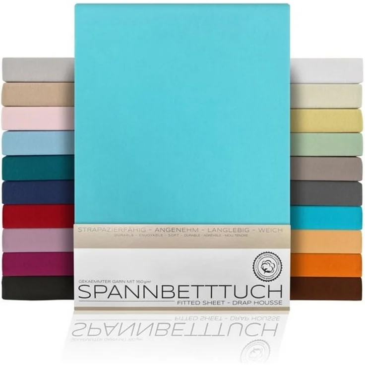 Beautex Spannbettlaken, Gummizug: rundum, (1 Stück), gekämmte Baumwolle Premium Jersey, 160g/m², Türkis, Standard - 90 x 200 x 30 cm – Bild 4
