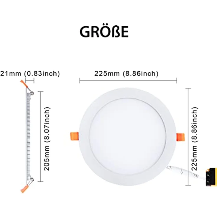 LVWIT 2x18W Ultraslim LED Einbauleuchten, ersetzt 150W Halogen, runde Deckenleuchte mit Treiber, Neutralweiß 4000K, 1650 lm, AC 230V, Downlight/Einbaustrahler/Einbauspots (2er Pack) – Bild 5