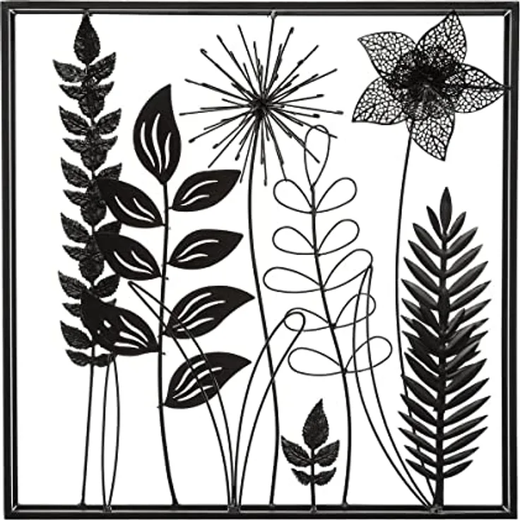 Atmosphera Wanddekoration "Blätter", Metall 40 × 40 cm, schwarz