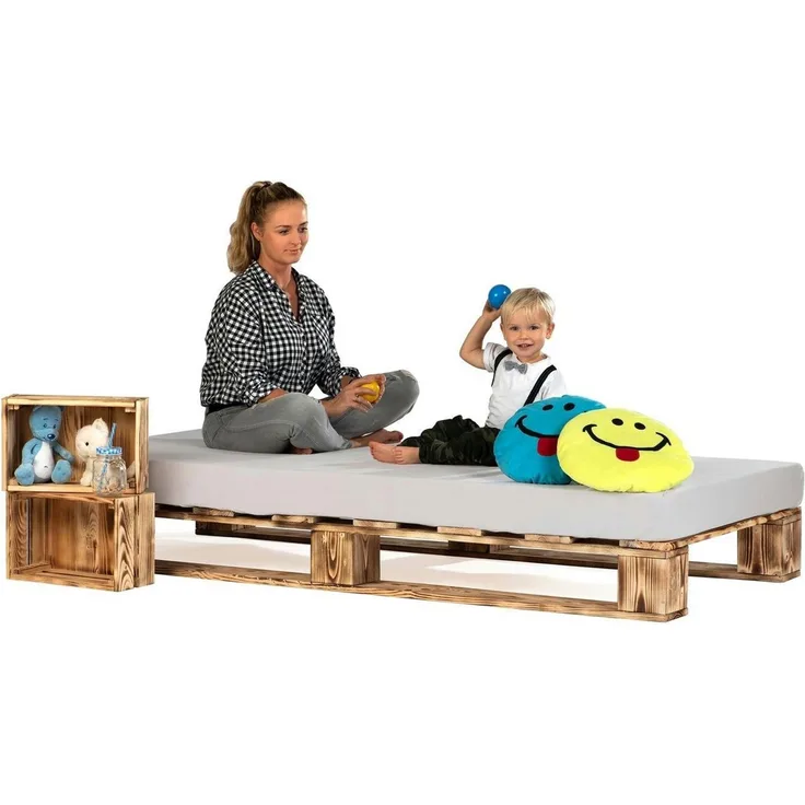 sunnypillow 80x200 cm Palettenbett aus Holz Holzbett Massivholzbett Bett aus Paletten Palettenmöbel Geflammt Vintage europalette 80 90 100 120 140 160 180 200 220 240x200 cm