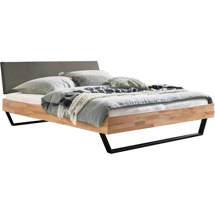 Hasena Massivholzbett Sariano Kernbuche, gepolstertes Kopfteil 180x200 cm, Fußhöhe 20 cm – Trento