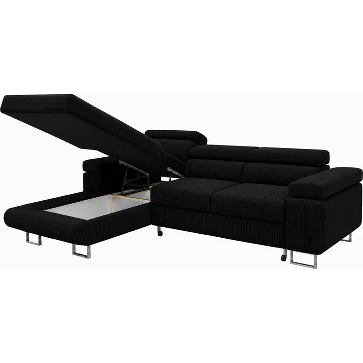 KRISAN MÖBEL Ecksofa PASSANO in Schwarz 275 x 90 x 202 cm, Linke Ausführung mit Schlaffunktion und Bettkasten – Bild 3