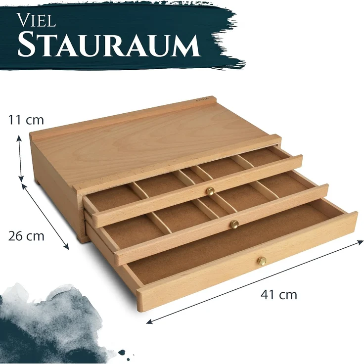 Artina Aufbewahrungsbox Malkoffer leer Troyes mit 3 Schubladen (BxTxH), 41x26x11cm, Utensilienkoffer Holzkoffer aus Buchenholz - Malkoffer – Bild 2