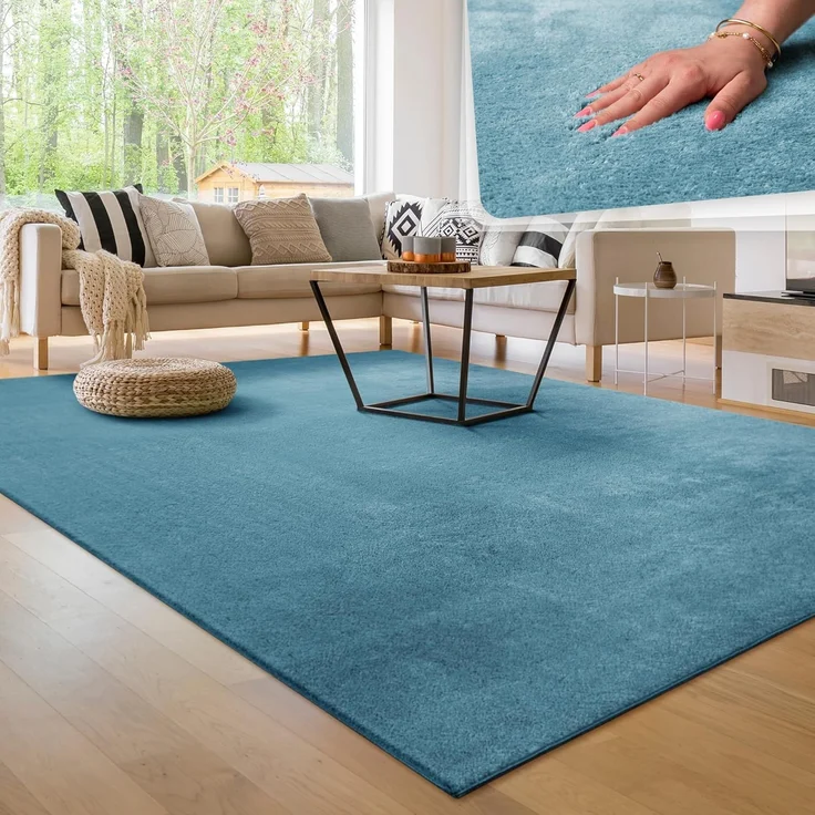 Paco Home Waschbarer Teppich Wohnzimmer Schlafzimmer Kurzflor rutschfest Flauschig Weich Moderne Einfarbige Muster, Grösse:300x400 cm, Farbe:Türkis – Bild 1