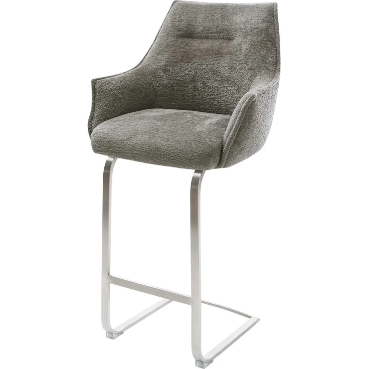 Barstuhl Alja-Flex Bouclé Soft Schlamm Freischwinger Flach Edelstahl Silberfarben Taschenfederkern – Bild 1