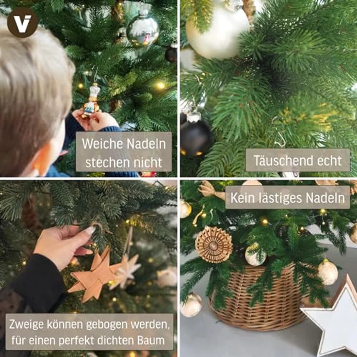 VIVANNO Künstlicher Weihnachtsbaum Künstlicher Weihnachtsbaum Premium Nordmanntanne mit Schnee 150 cm, Nordmanntanne – Bild 5