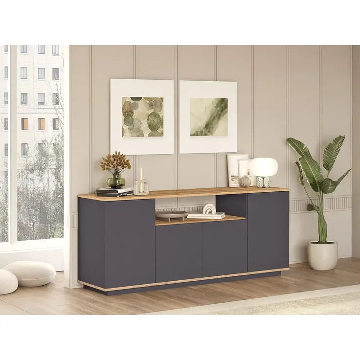 Vente-unique - LOTULA Sideboard Holz, Platte GrauBeige - B 44,5 cm x H 75 cm x L 180 cm