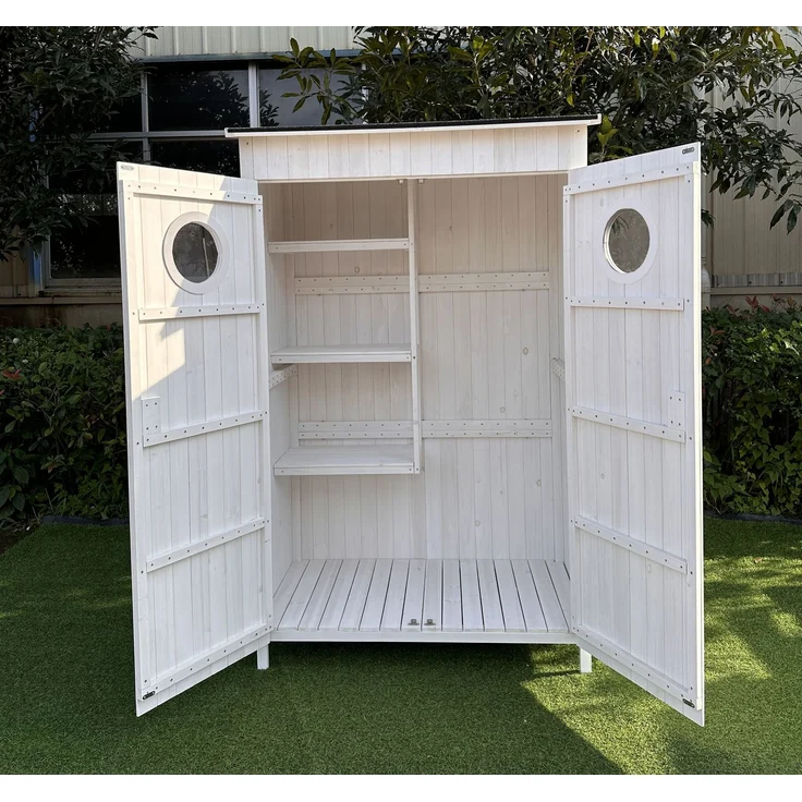 LECO Moderner Gartenschrank TONI, Tannenholz weiß lasiert, 118x70x190 cm – Bild 5