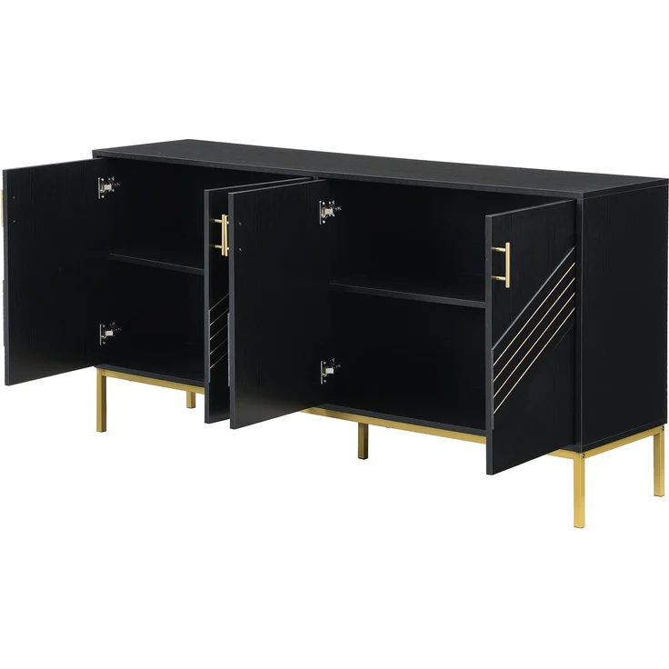 ZUBALIYA Sideboard 160x40x80,5 cm, mit verstellbaren Einlegeböden, mit 4 Türen, aus MDF, Schwarz / Holzfarben – Bild 19