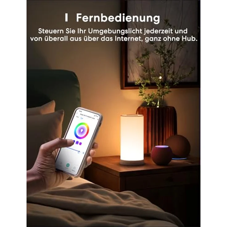 meross WLAN LED Nachttischlampe Funktioniert mit Apple HomeKit, Dimmbar RGBCW Atmosphäre Touch Nachtlampe für Schlafzimmer Wohnzimmer, Smart Nachtlicht Funktioniert mit Alexa, Google Home – Bild 4