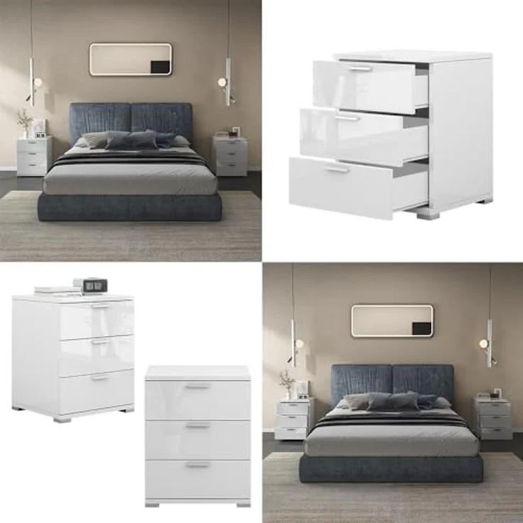 Nachttisch Marseille Weiß Hochglanz 46.2 x 60 cm Vicco – Bild 9