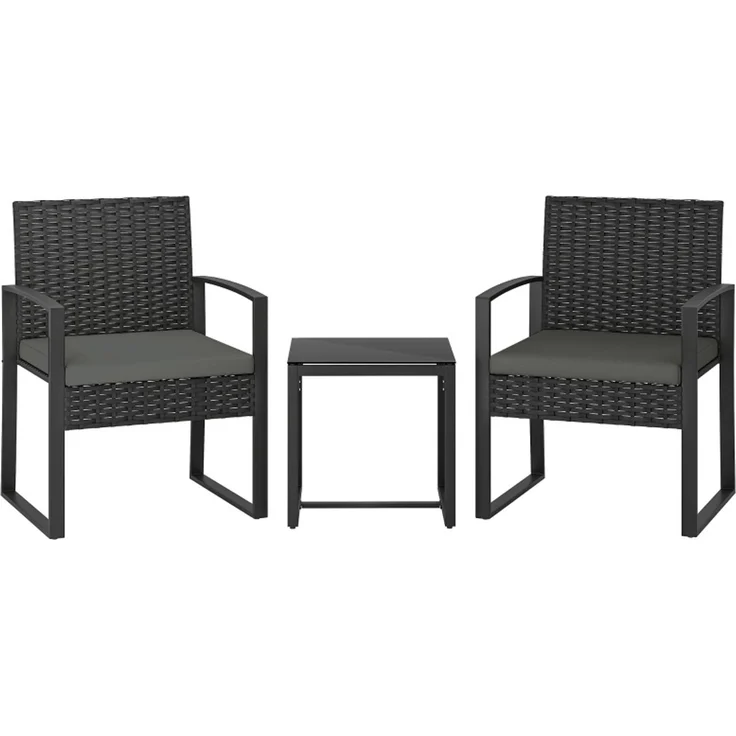 3-teiliges Gartenmöbel-Set aus Kunststoff-Rattan mit Glastisch, 55x58x76 cm, Dunkelgrau – Bild 1