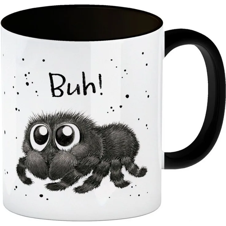 speecheese Tasse Buh! Flauschige Spinne Kaffeebecher in schwarz