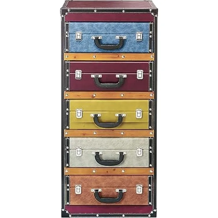 Kobolo Regal Kommode in Kofferoptik -Bunt- 5 Fächer