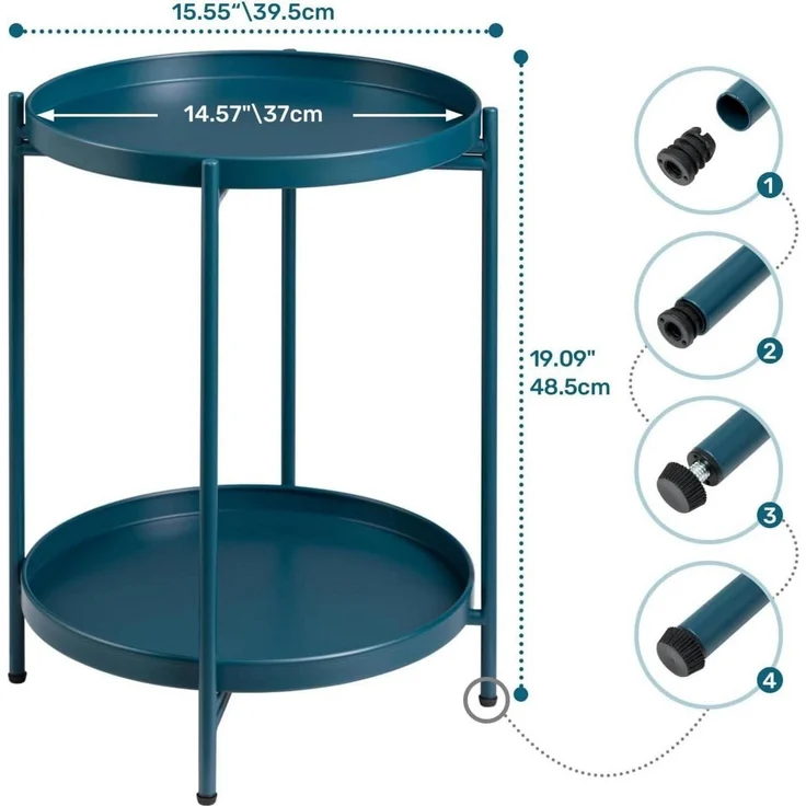 Beistelltisch Rund Metall 2 Ebenen Snacktisch Pfauengrün – Bild 3