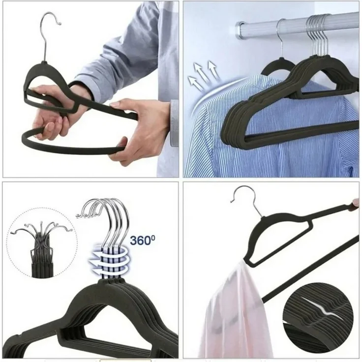 LA CUTE Kleiderbügel Kleiderbügel-Set rutschfest 10er-Pack mit Haken für Schals & Gürtel, (Kleiderbügel-Set aus robustem Kunststoff mit rutschfester Beschichtung, 10-tlg), Rutschfeste Kleiderbügel mit drehbarem Haken und Multifunktionshaken – Bild 3