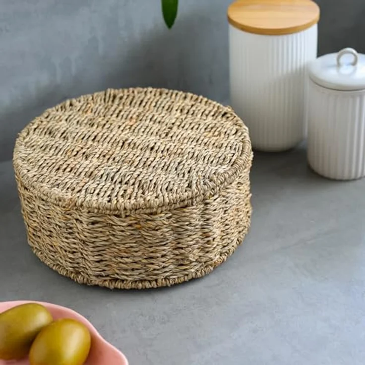 HMF Teebox Teebox für Teebeutel geflochten aus Seegras, Seegras, Tee Aufbewahrungsbox mit 7 großen Fächern, 27 x 27 x 11 cm – Bild 8
