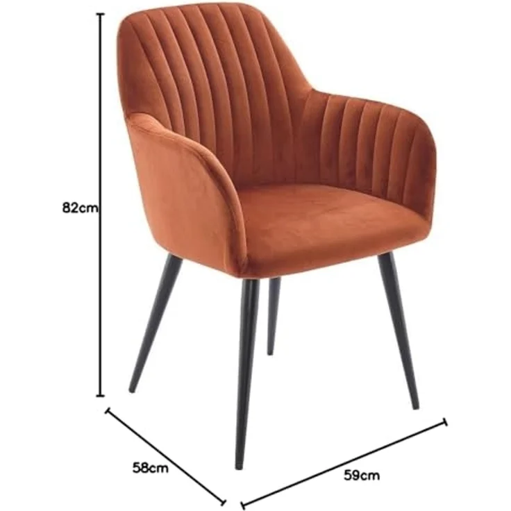 Vente-unique - Stuhl mit Armlehnen 6er-Set - Samt und schwarzes Metall - Terracotta - ELEANA – Bild 3