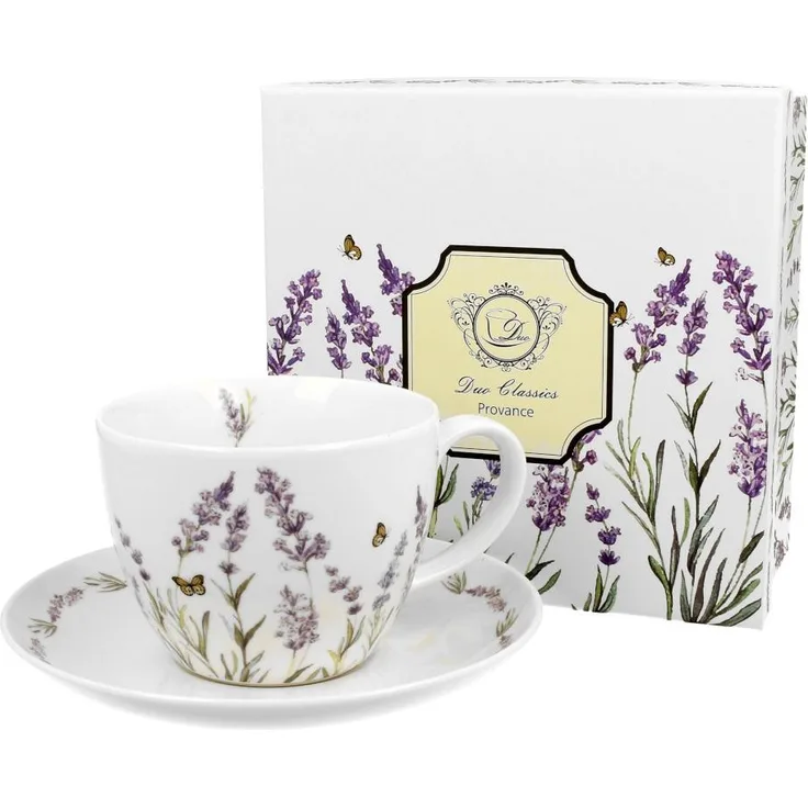 DUO FLORAL Jumbobecher 470 ml PROVANCE mit Untertasse, New Bone China Porzellan