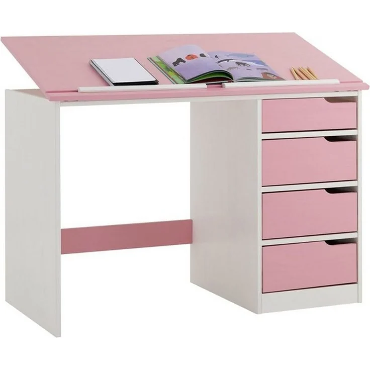 IDIMEX Kinderschreibtisch EMMA, Schreibtisch mit Schubladen, neigbare Tischplatte aus massivholz rosa – Bild 4