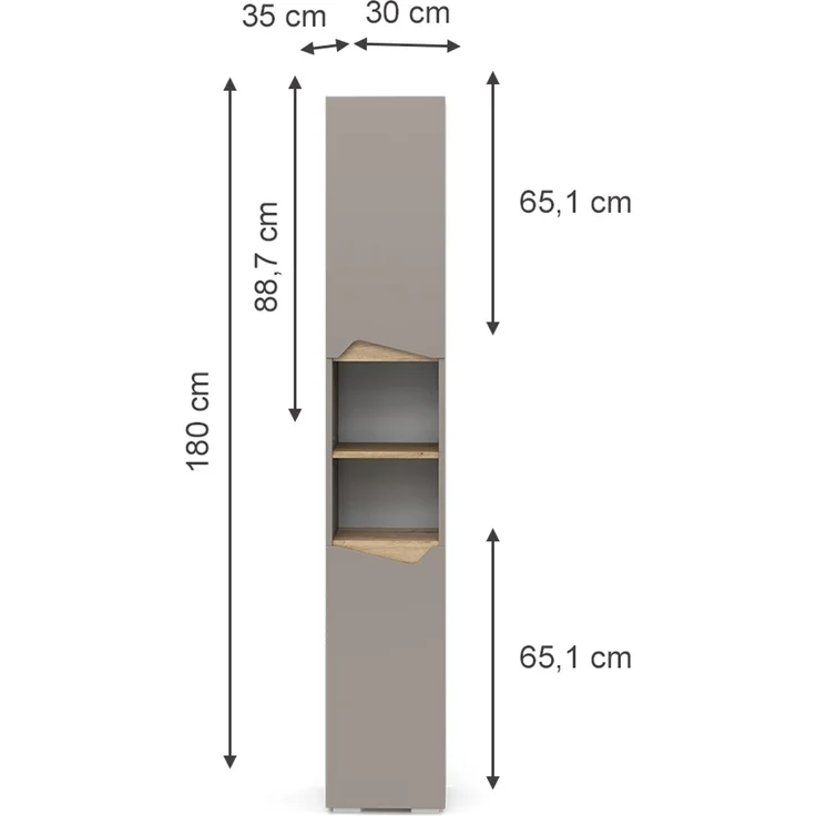 Badschrank Marelle Greige/Artisan 30 x 180 cm mit Türen, und offenen Fächern Vicco – Bild 3