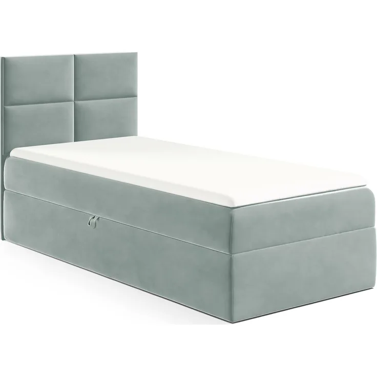 MEBLINI Kinderbett mit Bettkasten MINO 3 80x200 Links – H3/Blaugrau Samt Gepolstert Einzelbett mit Matratze - Polsterbett mit Stauraum - Bett mit Kopfteil – Stauraumbett