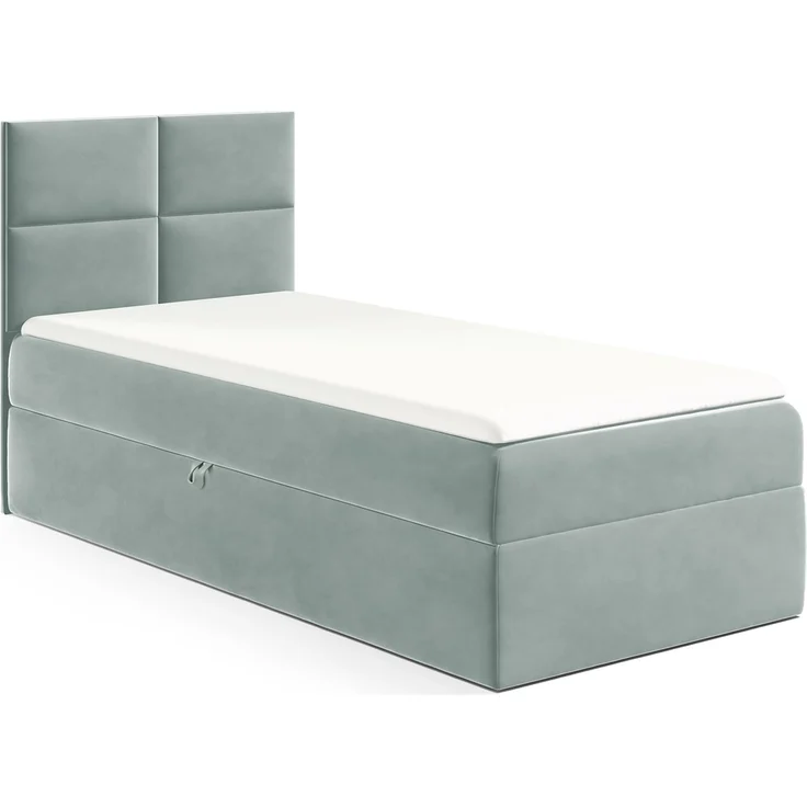 MEBLINI Kinderbett mit Bettkasten MINO 3 80x200 Links – H3/Blaugrau Samt Gepolstert Einzelbett mit Matratze - Polsterbett mit Stauraum - Bett mit Kopfteil – Stauraumbett – Bild 1