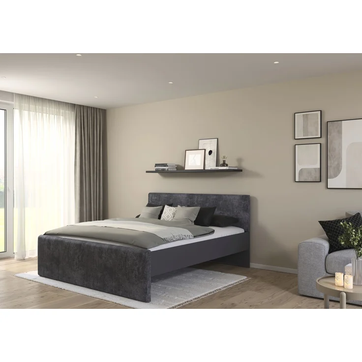 rauch Bett Holga, Polsterbett, mit Polster-Kopfteil, Farbe Webstoff Charocal/Grau metallic, Schwarz, Liegefläche 180x200cm – Bild 1