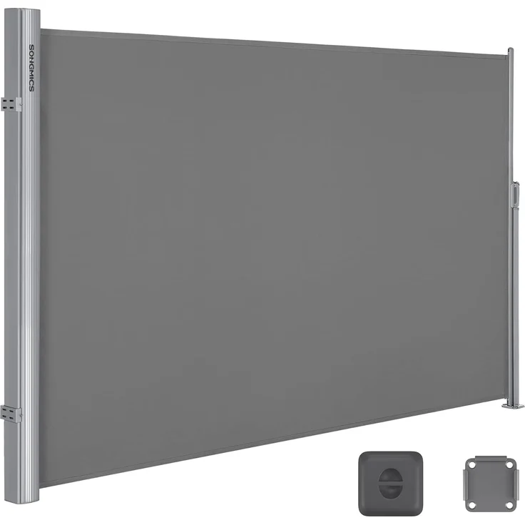 SONGMICS Alu-Seitenmarkise, ausziehbar, 160x400 cm, Blickdicht, Sonnenschutz, blickdicht, Seitenrollo, für Balkon, Terrasse, Garten, grau GSA164G03
