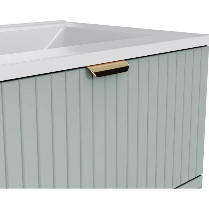 Waschtischunterschrank 61 x 46 x 57 cm, wandhängend, mintgrün, mit Keramikbecken und 2 Schubladen – Bild 9